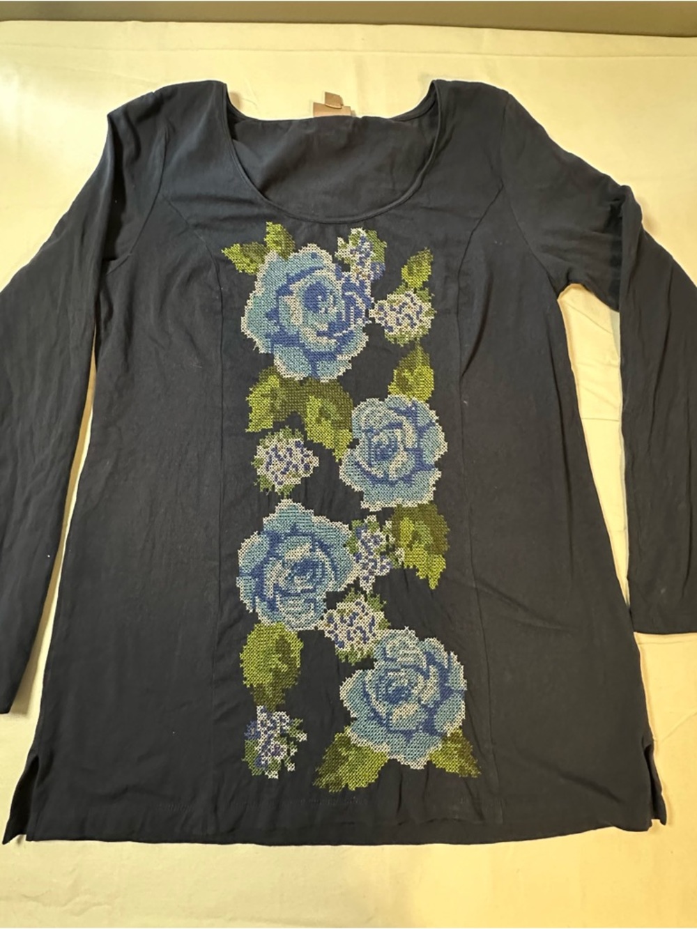 Grandmom, cross stitch, cottage core J. Jill Navy Long-Sleeve Top